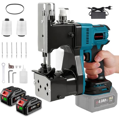Machine à coudre électrique pour sacs Couture 8-15 mm et Coupe-Fil 2700 Points/min, 210W Brushless, 2x4,0Ah Batteries, Haute Stabilité et Durabilité, Pour sacs sable, tissu, kraft (1/5)