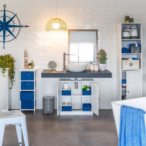 Meuble Salle de Bain Sous Lavabo en Bois Blanc 2 Portes (1/5)