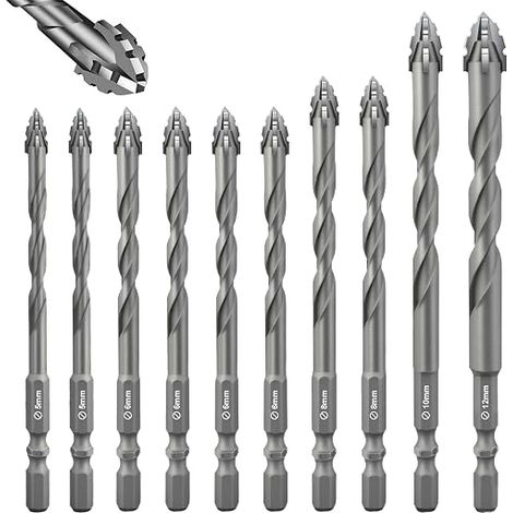 Flintronic Fliesenbohrer-Set, 7-teilig, Fliesenbohrer, professionelle Hartmetall-Kreuzbohrer, Sechskant-Fliesenbohrer für Glas, Metall, Ziegel, Kunststoff, Holz (1/5)
