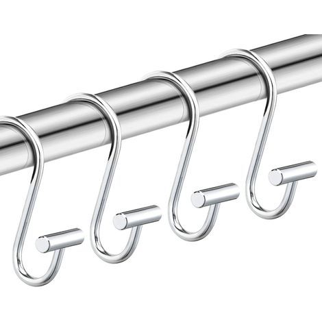 12er-Pack rostfreie silberne Duschvorhanghaken für Badezimmer, dekorative T-Stange aus Metallchrom für Duschvorhangstange