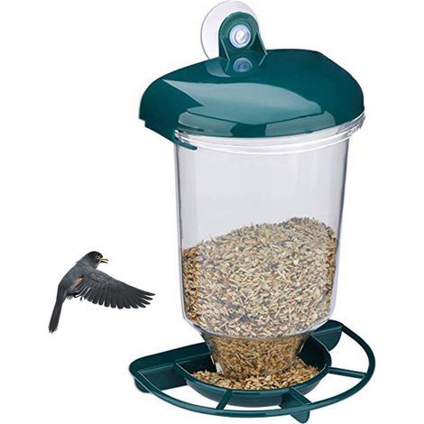 Mangeoire à oiseaux transparente automatique en plastique avec ventouses (1/5)