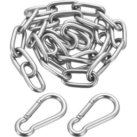 Chaîne en Acier Inoxydable, Maillons Soudés en Acier, 6mm x 1 Mètres Maillons de Chaîne Robustes, Chaîne de Sécurité pour Porte de Clôture, Vélo, Chaînes de Levage, avec mousqueton (1/5)