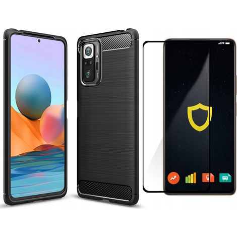 Coque de protection robuste en carbone avec vitre en verre pour Redmi Note 10 Pro