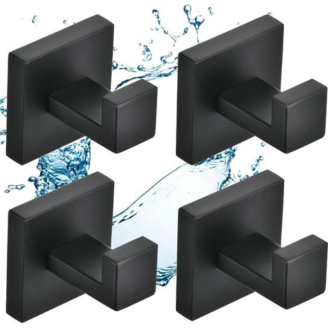 Set di 4 ganci da bagno neri, ganci da parete per la casa, ganci in acciaio inossidabile (1/4)