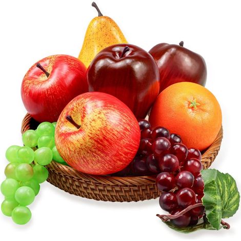 Juego de 8 frutas artificiales, ideales para decoración de interiores y exteriores (uvas, naranjas, peras). Perfectas para fiestas y decoración de mesas. (1/5)