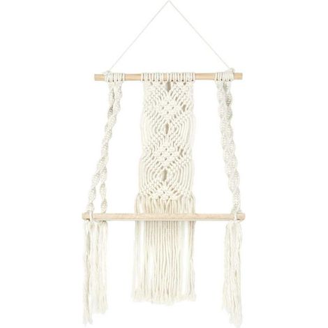 Etagère murale 30cm bohème en macramé et plateau en bois (1/5)