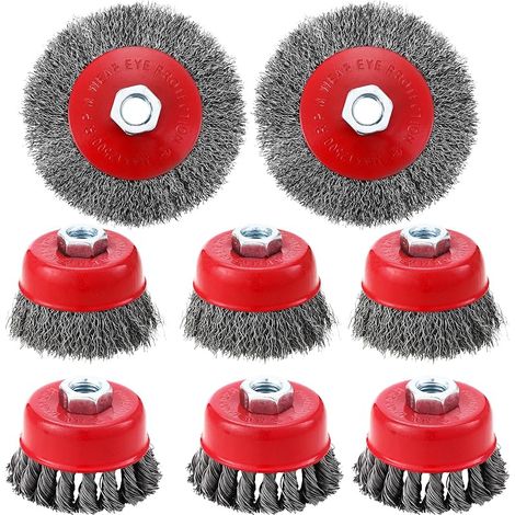 8 Pièces Brosse Métallique pour Perceuse Meuleuse D'angle, Brosse à Ffil Fileté pour Meuleuse D'angle avec Filetage M14, Convient pour le Meulage, l'ébavurage et la Rouille (8) (1/5)