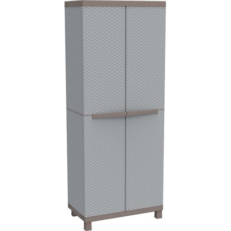 Terry C-RATTAN 2680 Armadietto da Esterno 2 Ante 3 Ripiani Regolabili Effetto Rattan 68x39x170 cm colore Grigio (1/3)