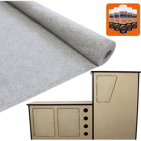 Cucina da Camper in MDF Mobili Credenze Armadio e Cantina & 11mq Moquette Tappeto Fodera Furgoni 5x Bombolette Colla Spray Adesiva GRATIS Colore Tappetino Grigio Argento