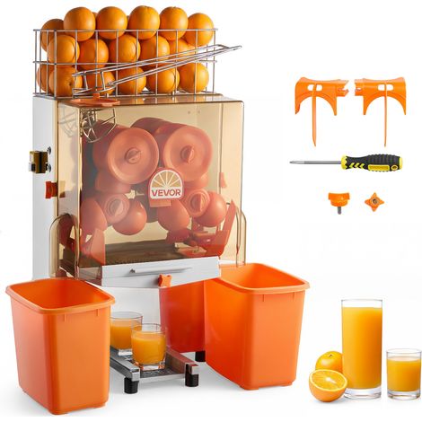 VEVOR Presse Agrumes Professionnel Extracteur de Jus Electrique 120 W, Pour Bar a Jus Restaurant Supermarche Primeur, Presse Orange Commercial, Rendement Eleve de 20 Oranges/min, 2 Bacs a Ecorcea (1/5)