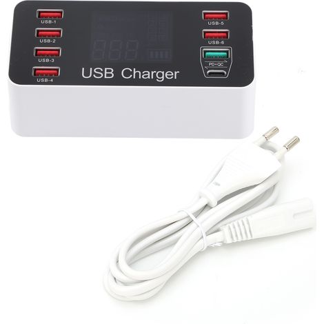 8-Port USB Typ-C Schnellladegerät mit 40 W und LCD-Bildschirm für Handy, Tablet, Computer (EU-Stecker) (1/5)