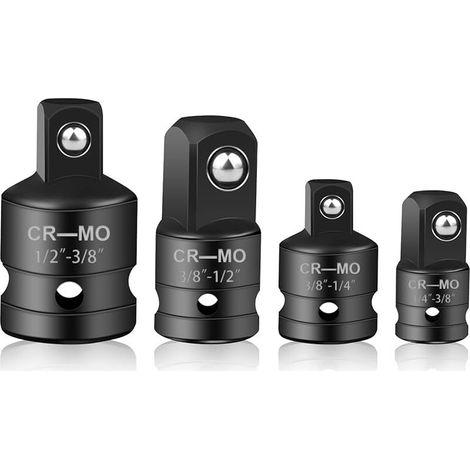 4 Pièces Adaptateur Douille, Adaptateur pour Impact Réducteur, Adaptateur à Cliquet /4 vers 3/8, 3/8 vers 1/4, 3/8 vers 1/2, 1/2 vers 3/8 pour Douilles à Cliquet(Noir) (1/5)