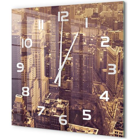 Grande Horloge Murale Carrée à Quartz en Verre Trempé Silencieuse Sans Tic-Tac Manhattan, New York 60x60 cm (1/5)