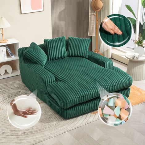 Sofa Chaiselongue als Bodensofa aus Cord in Smaragd 125 x 155 x 63 cm mit 3 Kissen