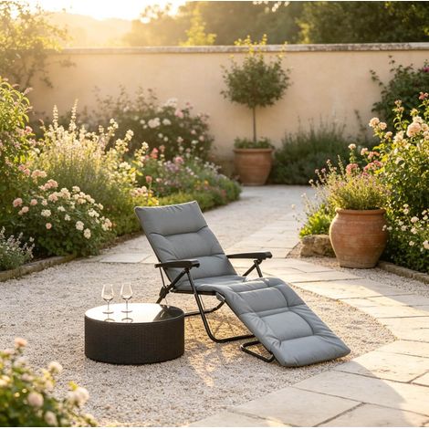 Tumbona plegable reclinable gris 153 x 58,5 x 89 cm HAVRYA (1/5)