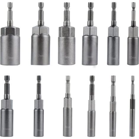 Visseuse Adaptateur Embouts Douille Hexagonale 1/4" 6-19mm pour Perceuse à Main, Tournevis Électrique, Clé à Douille(12 Pièces) (1/5)