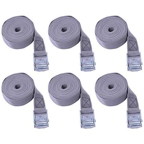 6 Pièces Sangle à Cliquet Sangle Arrimage, Sangles D'arrimage Boucle Sangle Sangles De Serrage, Sangle Demenagement pour Voiture Moto Velo Transport et Rangement (25 mm 2 m, Gris Beige) (1/5)