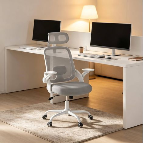 CHICFURN Sedia ufficio ergonomica 63,5 x 47 x 109,5-117,5 cm metallo grigio chiaro, schienale alto (1/5)