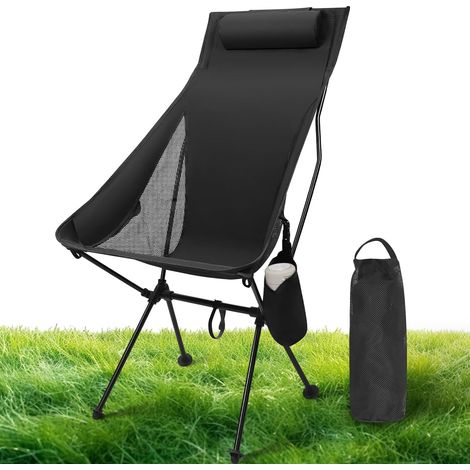 Portable Folding Camping Chair, Small Ultralight Folding Chair for Adults, Ultralight Beach Chair with Carry Bag, Mini Outdoor Folding Camping Chair, Supports 150KG, Black (1/5)