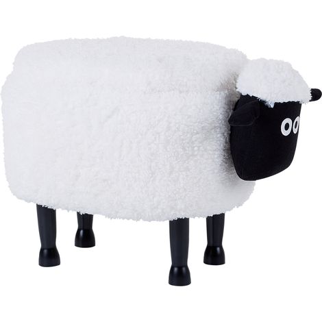 Reposapiés de poliéster blanco negro madera clara puf animal almacenaje Sheep (1/5)