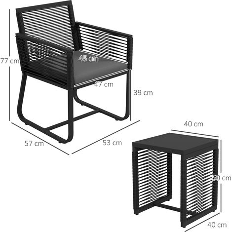 Ensemble bistro 3 pièces, ensemble balcon, ensemble terrasse, résistant aux intempéries, design moderne, 53 cm x 57 cm x 77 cm, noir et gris (1/5)