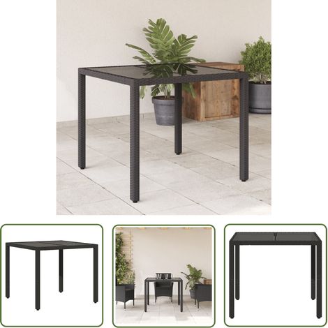 The Living Store Gartentisch mit Glasplatte Schwarz 90x90x75 cm Poly Rattan - Gartentisch - Esstisch - Terrassenmöbel - Gartenmöbel - Outdoor Tisch (1/5)