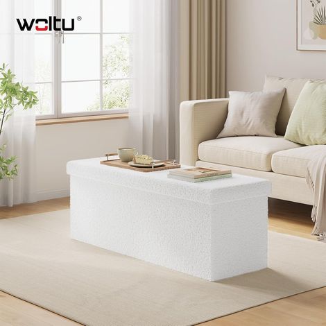 WOLTU Storage Ottoman Bench Bedding Blanket Box Hallway Bedroom Living Room, 110x38.5x38 cm, White (1/5)
