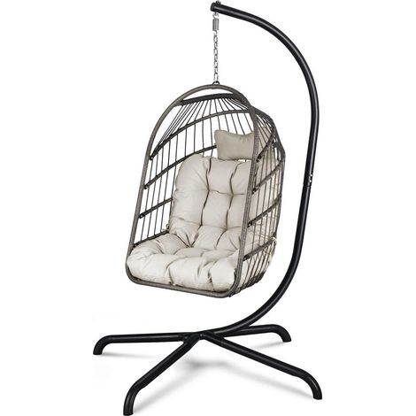 Hängesessel mit Gestell, Kissen, Rattan-Optik, faltbar, 150 kg Kapazität (1/5)