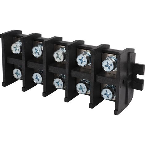 Jeu de 5 borniers de raccordement en barrette, grande robustesse, excellente conductivité électrique, fixation sur rail, connexion à vis facile (1/5)