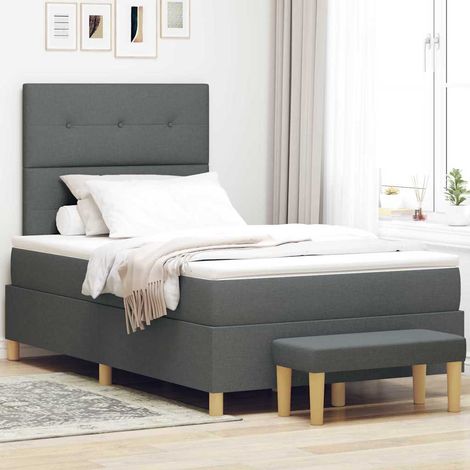 Cama tipo Box Spring con cabecera Gris oscuro 200 x 120 cm tela (1/5)