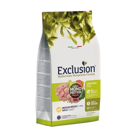 Exclusion Dog Mediterraneo Monoproteico Noble Grain Adult Medium Breed Pollo - Sacco 12 Kg -