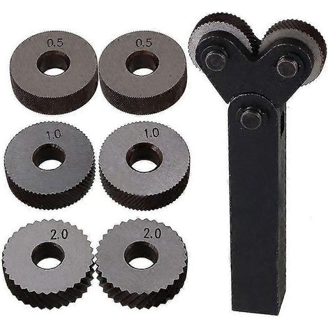 Jeu de 7 outils de moletage à double roue (0,5 mm, 1 mm, 2 mm) pour tour à acier. (1/4)