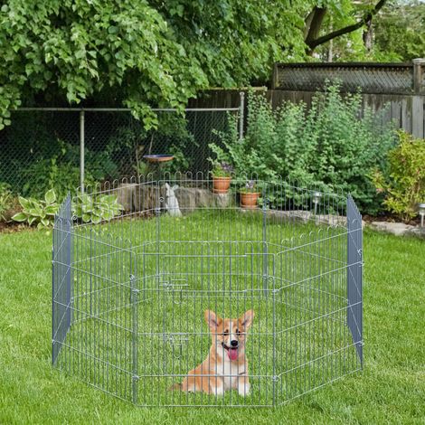 PawHut Freilaufgehege Welpenauslauf Welpenzaun Laufstall Welpengitter für Tiere 8-teilig B63 x H76 cm