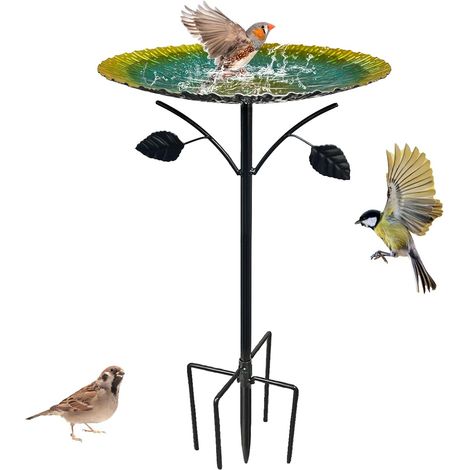 Bain Oiseaux Sur Pied - 85cm - Fer Forgé - 5 Piquets Solides - Jardin Terrasse Cour - Vert Et Noir (1/5)