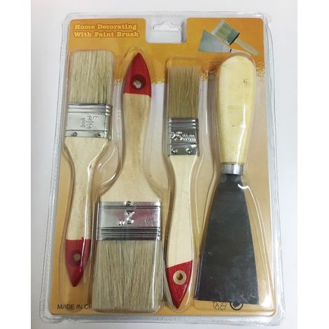 TrAdE Shop Traesio - Set 3 Pennelli+1 Spatola 1,5"/2"/2,5" Vernici Ad Acqua Idropitture Solventi -