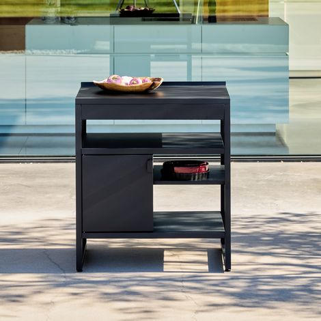 Cuisine extérieure acier 1 porte 3 étagères L80cm noir - Kea