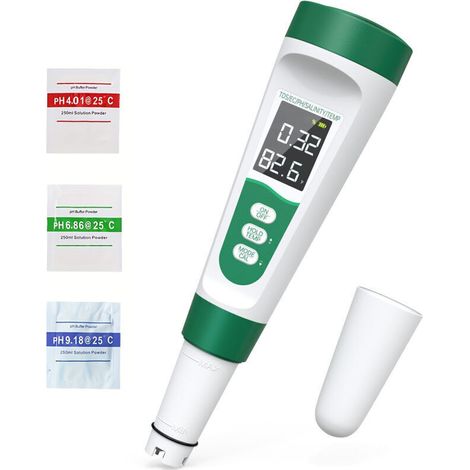 Testeur de sel, pH-mètre, testeur d'eau numérique 5 en 1 pour la salinité, la température, la conductivité et le TDS pour piscine, spa et aquarium. (1/4)