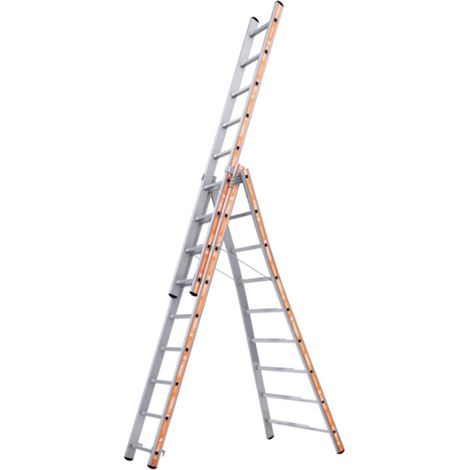Tubesca Comabi – Échelle transformable 3 plans en aluminium – 3 x 9 marches – Longueur dépliée 5,97 m – Hauteur d'accès 6,87 m – Rigidité extrême