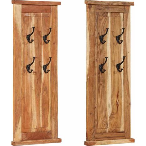 Porte-manteaux 2 pcs pour Chambre, Salon, Salle de Bain - Bois massif d'acacia 38x100 cm BV924704 - BonneVie (1/5)