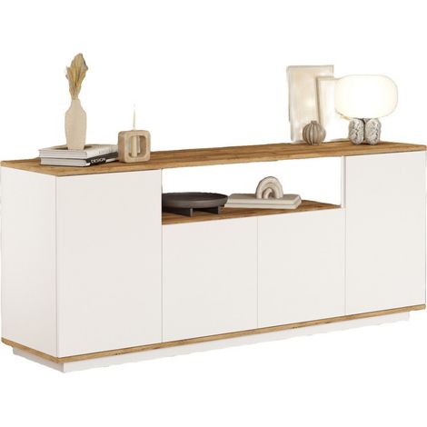 Buffet Bas 4 Portes 6 Niches Chêne et Blanc L 180 H 75 P 44.5 cm (1/5)