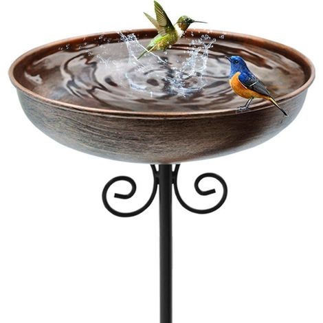 Petit bain d'oiseaux en métal adapté à une utilisation extérieure - Bol de 25 cm avec support, bain d'oiseaux en acier inoxydable compatible avec le jardin et la terrasse (1,5 L) (1/5)