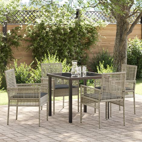 5-teilige Garten Essgruppe mit Kissen Hellgrau Poly Rattan vidaXL687946 (1/5)