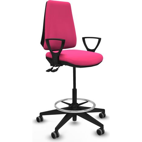 Taburete Elche AS similpiel rosa brazos fijos base piramidal ruedas 65mm engomadas