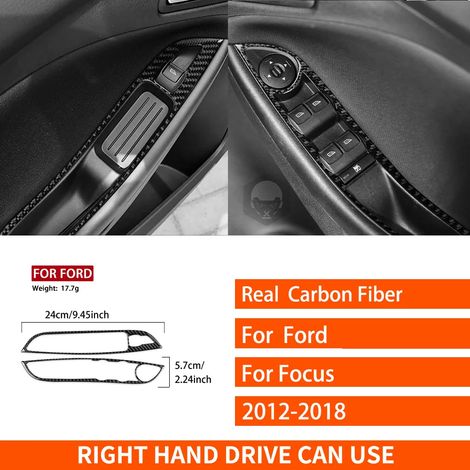 (19 RHD) Convient pour Ford Focus SE RS ST Ecoboost 2015-2018. Autocollants décoratifs en fibre de carbone véritable pour autoradio central, climatiseur et lecteur CD, panneaux de porte. (1/4)
