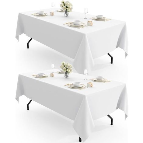 Nappe rectangulaire - Lot de 2, nappe en tissu plastique blanc, lavable et réutilisable, en polyester, pour salle à manger, mariage