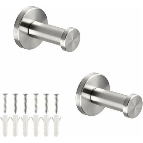 Set aus 2 eleganten Wandhaken aus gebürstetem Edelstahl (304) für Badezimmerschränke, Mäntel, Handtücher und Kleider (5 cm) (1/4)