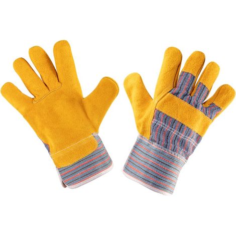 Gants de travail en cuir de vachette fendu jaune, 10,5 pouces (1/2)