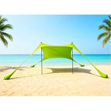 Tente d'ombrage auvent de Plage 4-5personnes Parasol Portable Anti-UV de Plage (Green) (1/5)