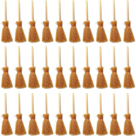 Set di 30 scope in miniatura per casa delle bambole, da appendere, con corda rossa, ideali per feste a tema.