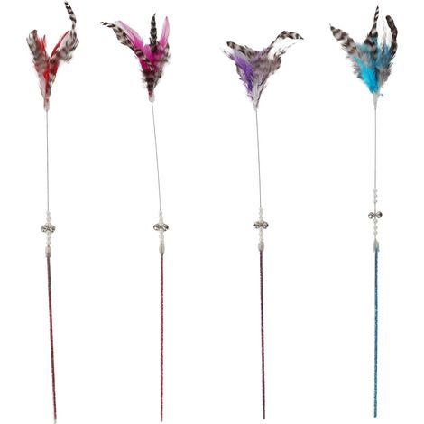 Jouet pour Chat Canne à pêche avec Paillettes – Plumes – Clochette – Longueur 45 cm – Aucun Choix de Couleur Possible (1/5)